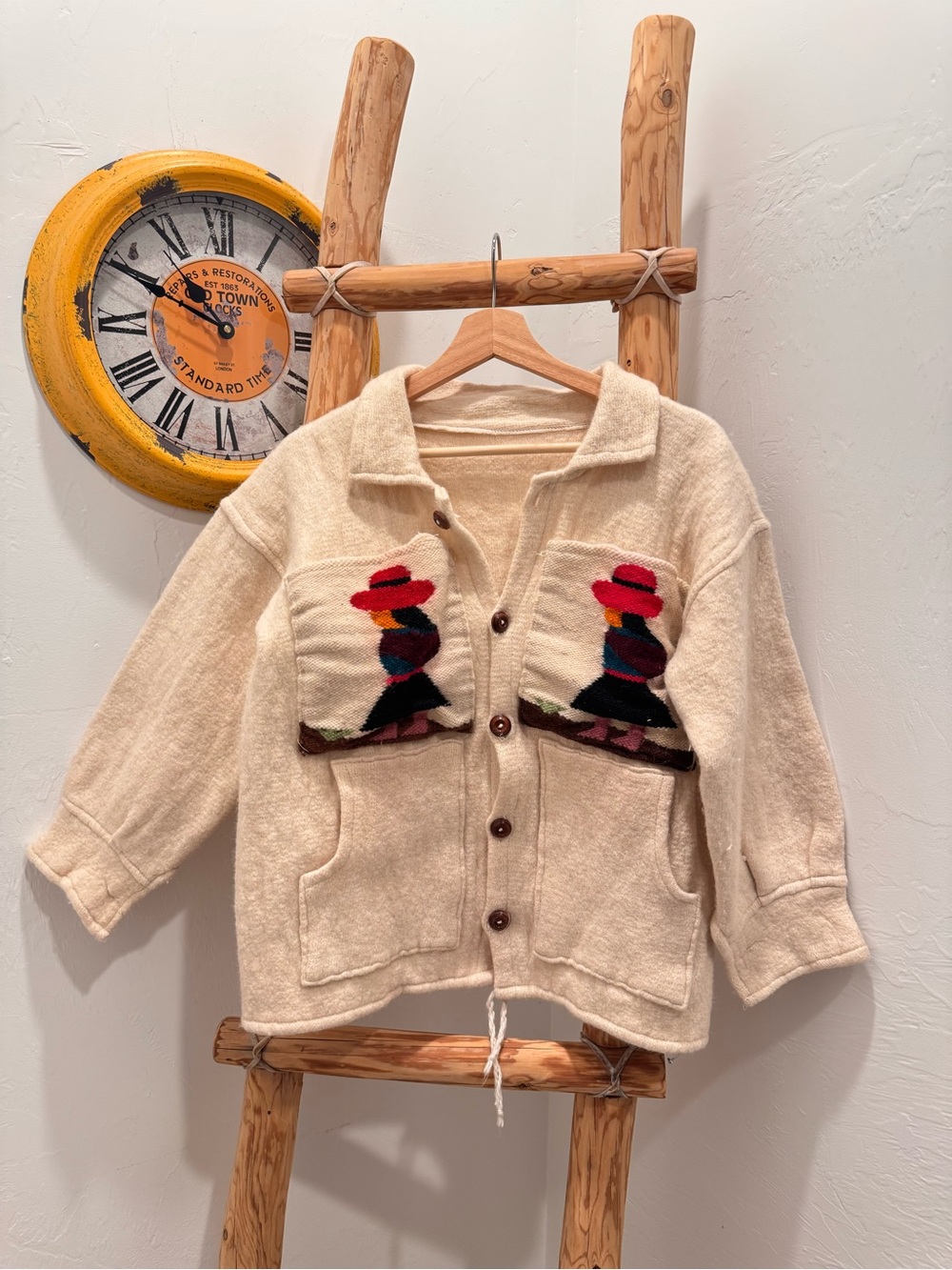 Vintage Handmade Peruvian Wool Embroidered Button Jacket
